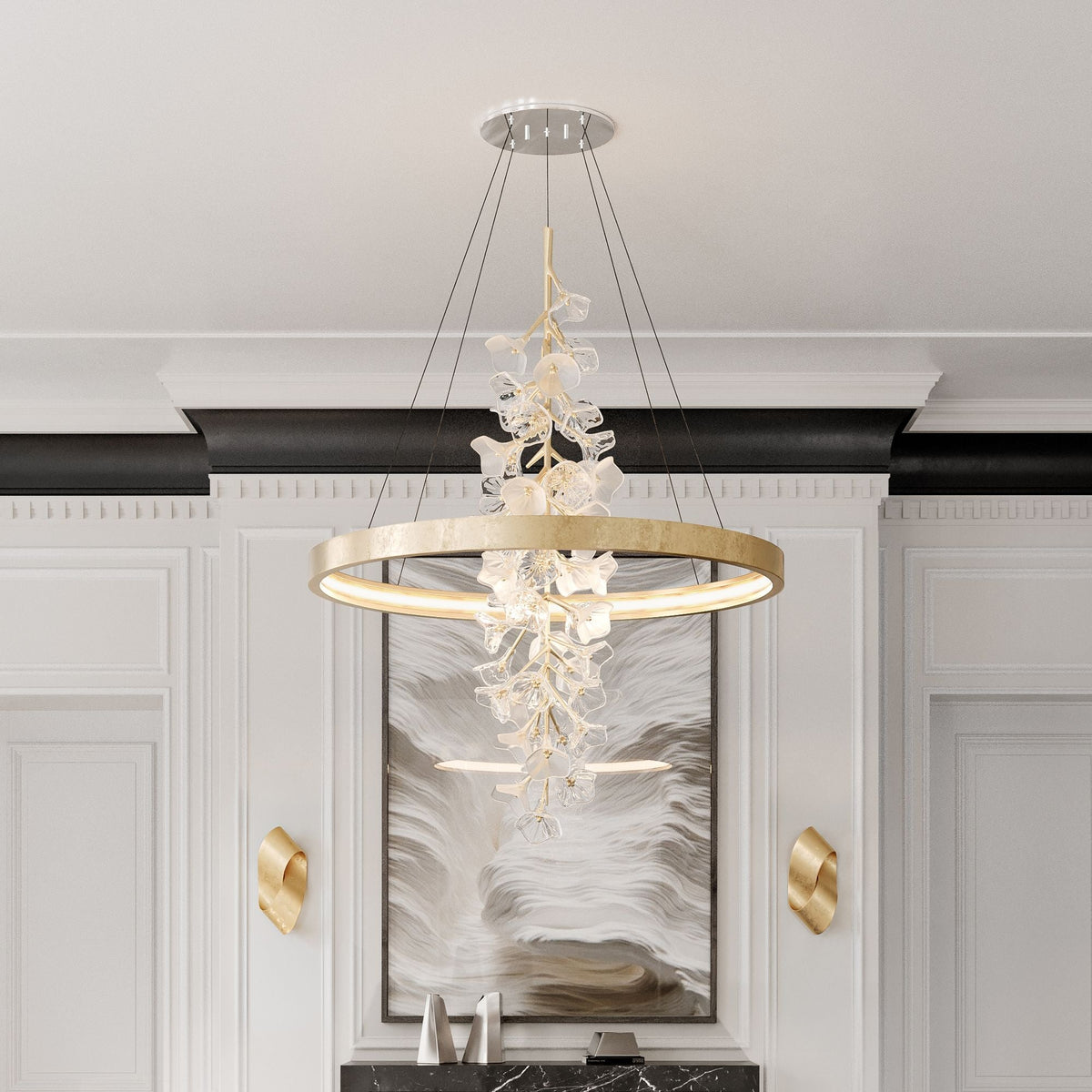 Corbett Lighting Jasmine 36" Wide LED Gold Leaf Flower Ring Chandelier