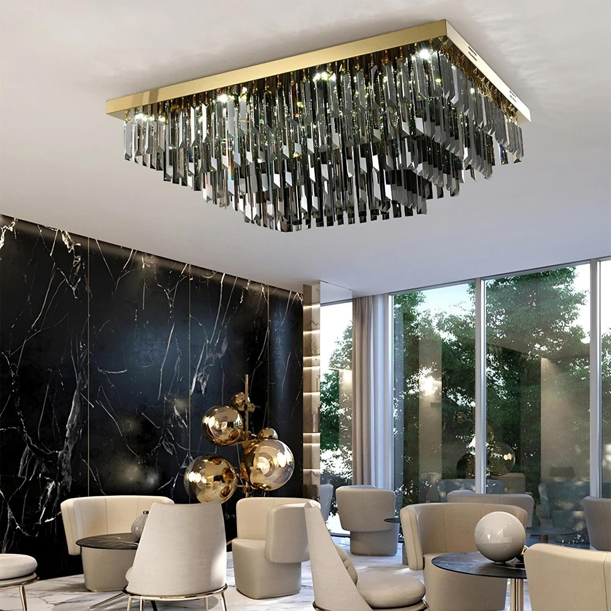 Gio Smoke Grey Crystal Ceiling Chandelier