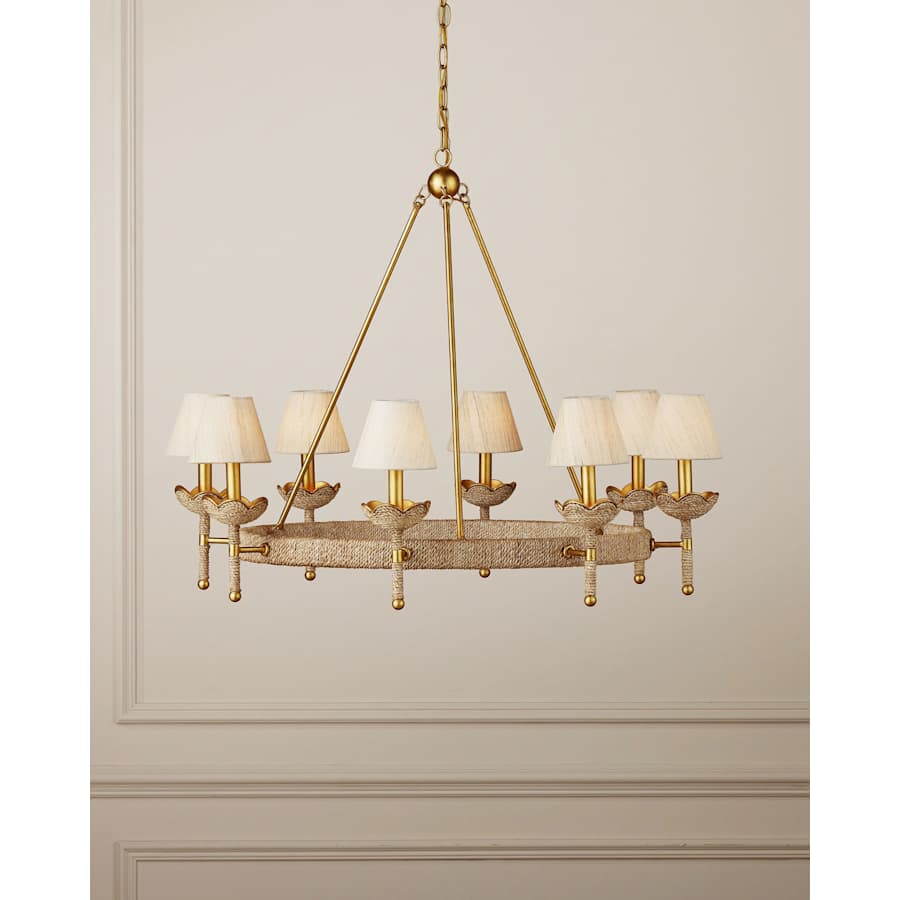 Vichy 8 Light 36" Wide Wrought Iron Ring Chandelier with Fabric Shade