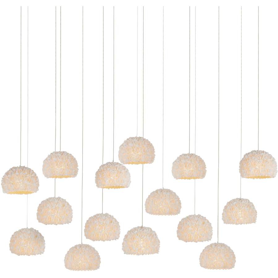 Virtu 15 Light 48" Wide Wrought Iron Linear Pendant with Clamrose Shell Shades