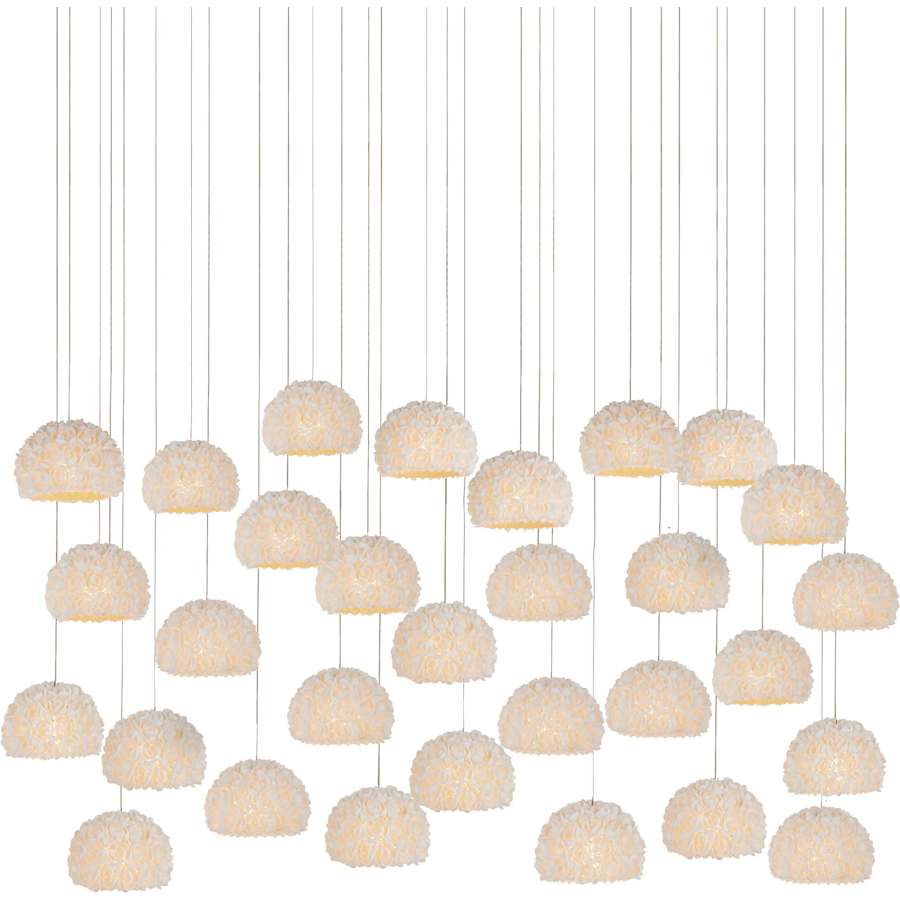 Virtu 30 Light 54" Wide Wrought Iron Linear Pendant with Clamrose Shell Shades