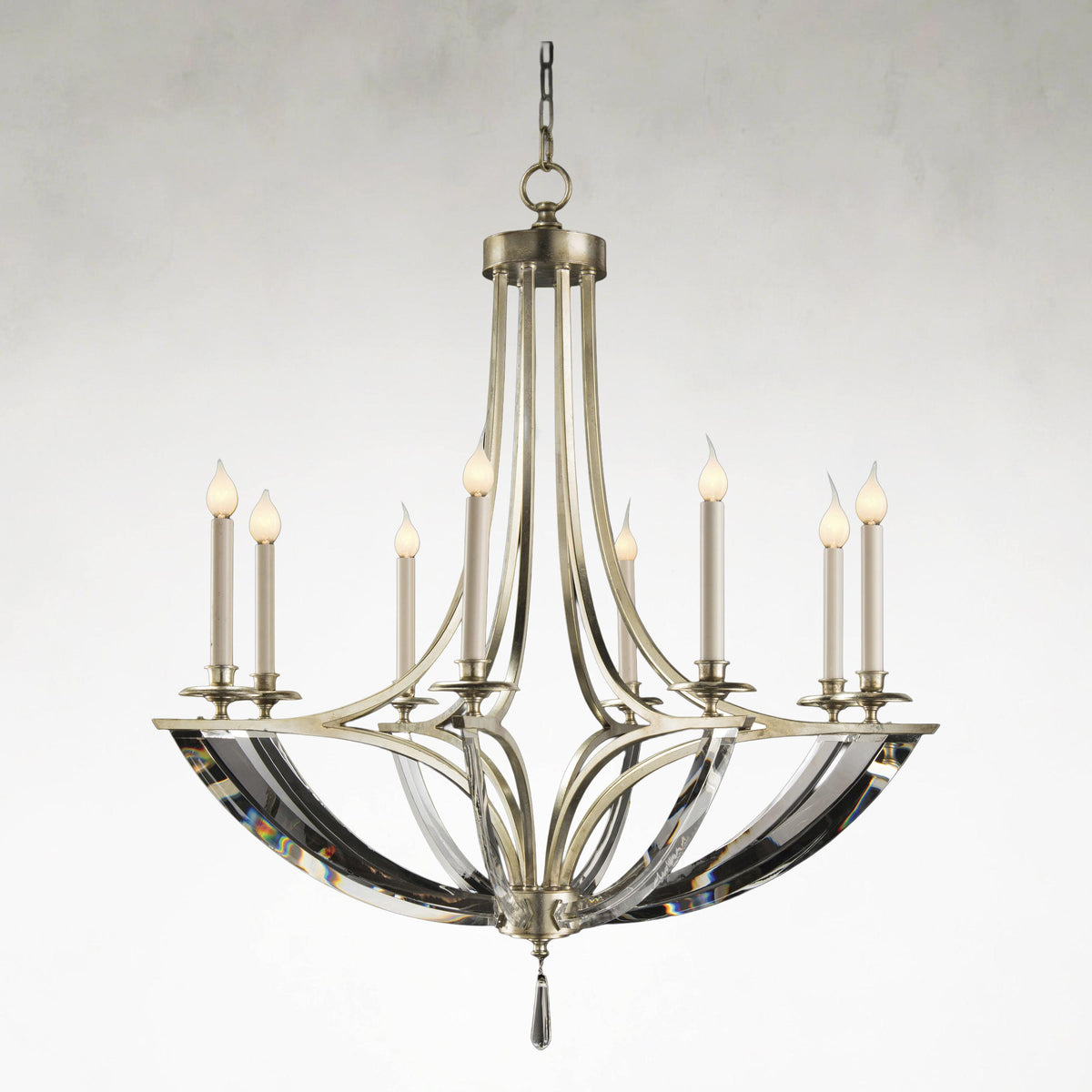 Curved 8-Light 39-Inch Silver Leaf Chandelier Ceiling Fixture