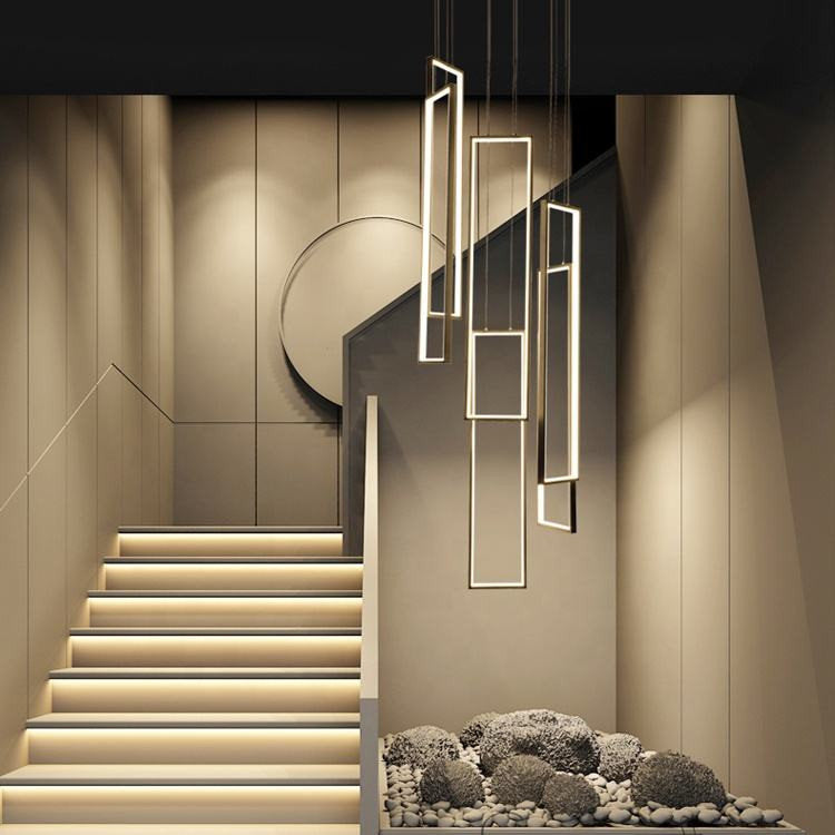 Lavagna | Ultramodern Rectangle Hanging LED Chandelier, Gold, 6 Lights (H196.9"), Cool Light, Non-Dimmable