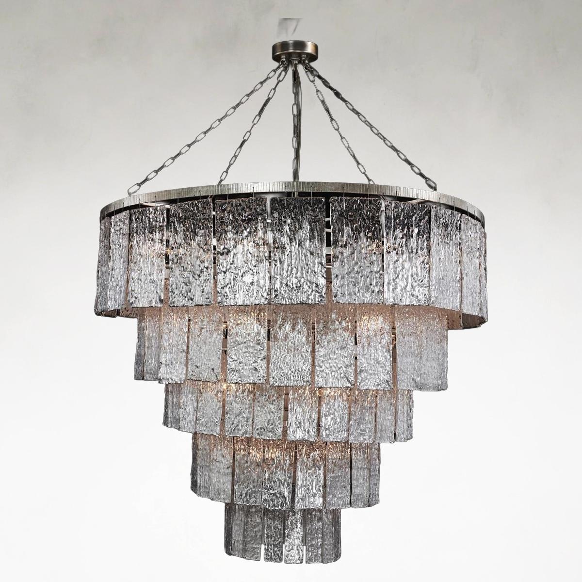 Twilighting 24-Light 50.25-Inch Silver Slumped Glass Chandelier Ceiling Fixture