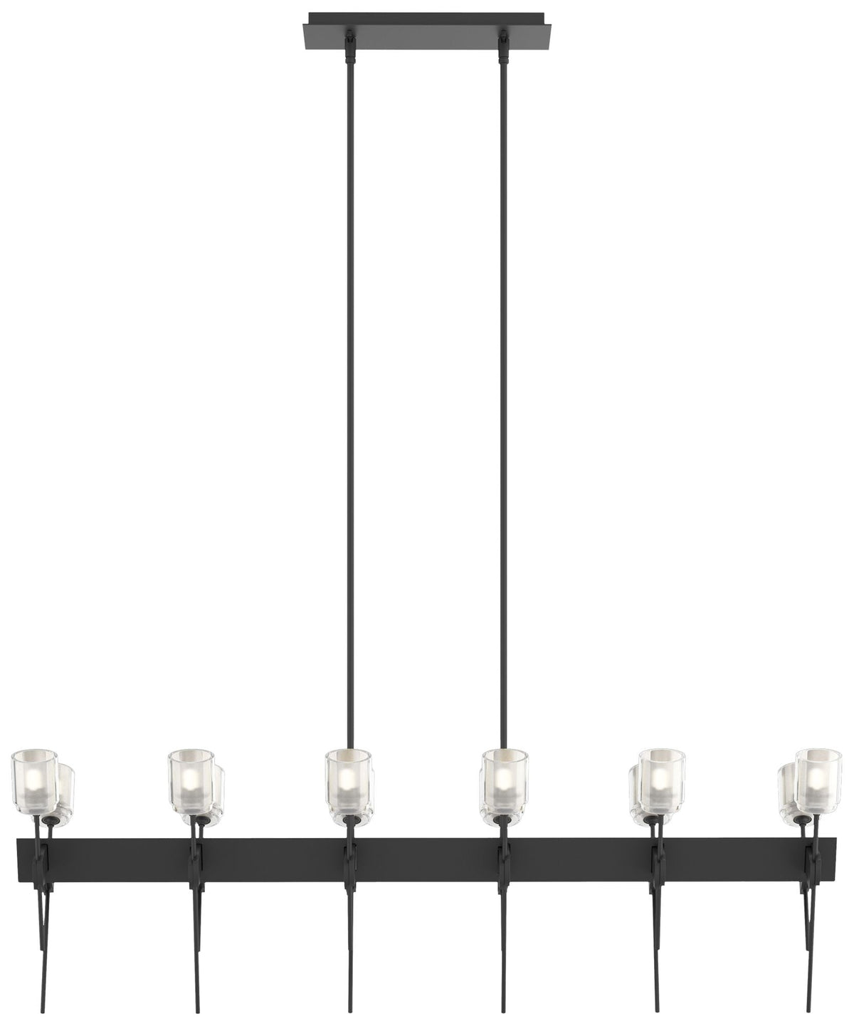 Echo 48" Wide 12-Light Black Linear Pendant With Cast Glass Shade