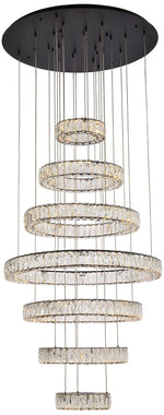 Elegant Lighting Monroe 34" Modern LED Crystal Seven Ring Chandelier
