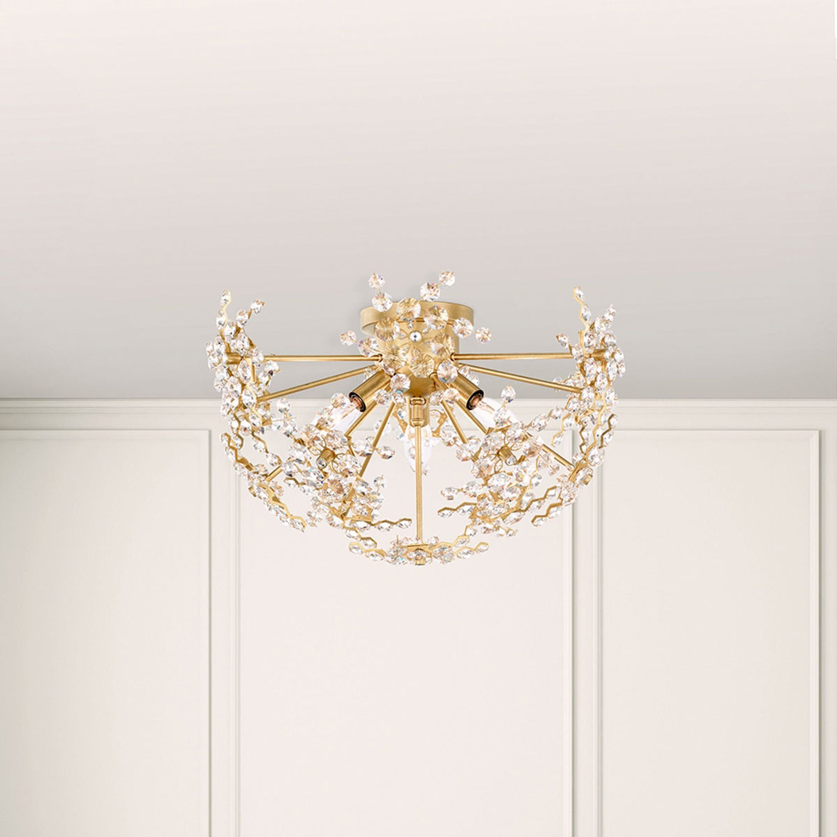 Esteracae 11"H x 18"W 3-Light Crystal Semi-Flush Mount in Jet Bla
