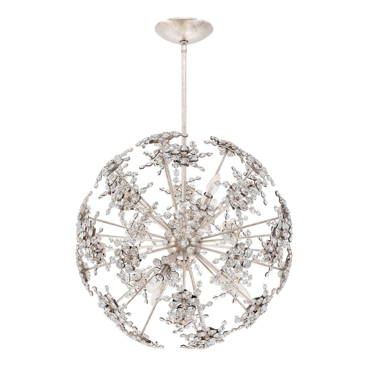 Esteracae 24"H x 24"W 6-Light Crystal Pendant in Antique Silver