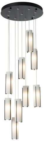 Exos 20.5" 9-Light Round Black Long Pendant with Opal Glass