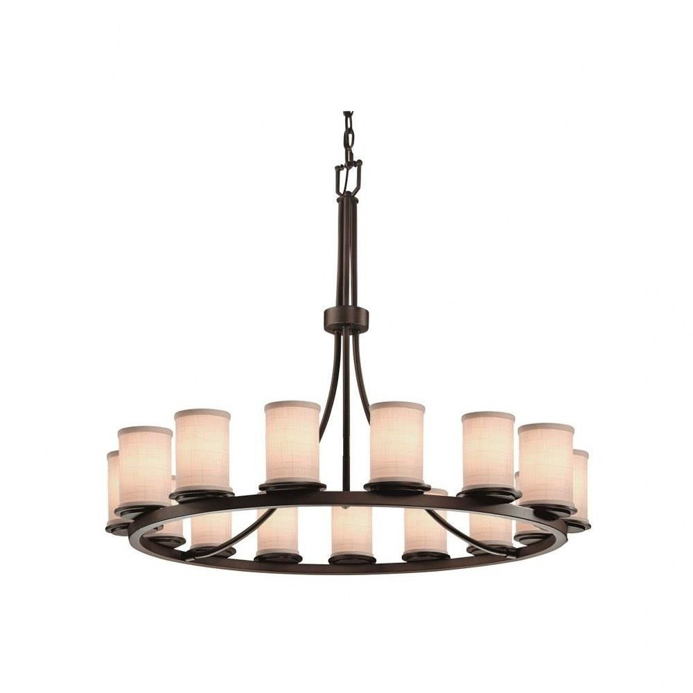 Justice Design - FAB-8715-10-WHTE-MBLK-LED15-10500 - Textile Dakota - 15 Light Ring Chandelier with Cylinder Flat Rim White Woven Fabric Shade