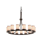 Justice Design - FAB-8715-10-WHTE-MBLK-LED15-10500 - Textile Dakota - 15 Light Ring Chandelier with Cylinder Flat Rim White Woven Fabric Shade