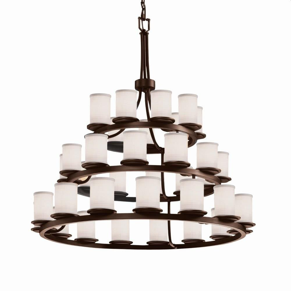 Justice Design - FAB-8712-10-WHTE-MBLK-LED36-25200 - Textile Dakota - 36 Light 3-Tier Ring Chandelier with Cylinder Flat Rim White Woven Fabric Shade