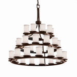Justice Design - FAB-8712-10-WHTE-MBLK-LED36-25200 - Textile Dakota - 36 Light 3-Tier Ring Chandelier with Cylinder Flat Rim White Woven Fabric Shade