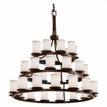 Justice Design - FAB-8712-10-WHTE-MBLK-LED36-25200 - Textile Dakota - 36 Light 3-Tier Ring Chandelier with Cylinder Flat Rim White Woven Fabric Shade