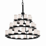 Justice Design - FAB-8712-10-WHTE-MBLK-LED36-25200 - Textile Dakota - 36 Light 3-Tier Ring Chandelier with Cylinder Flat Rim White Woven Fabric Shade