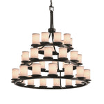 Justice Design - FAB-8712-10-WHTE-MBLK-LED36-25200 - Textile Dakota - 36 Light 3-Tier Ring Chandelier with Cylinder Flat Rim White Woven Fabric Shade