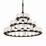 Justice Design - FAB-8714-10-WHTE-MBLK-LED45-31500 - Textile Dakota - 45 Light 3-Tier Ring Chandelier with Cylinder Flat Rim White Woven Fabric Shade