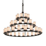 Justice Design - FAB-8714-10-WHTE-MBLK-LED45-31500 - Textile Dakota - 45 Light 3-Tier Ring Chandelier with Cylinder Flat Rim White Woven Fabric Shade