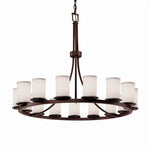 Justice Design - FAB-8715-10-WHTE-MBLK-LED15-10500 - Textile Dakota - 15 Light Ring Chandelier with Cylinder Flat Rim White Woven Fabric Shade