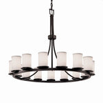 Justice Design - FAB-8715-10-WHTE-MBLK-LED15-10500 - Textile Dakota - 15 Light Ring Chandelier with Cylinder Flat Rim White Woven Fabric Shade