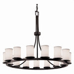Justice Design - FAB-8715-10-WHTE-MBLK-LED15-10500 - Textile Dakota - 15 Light Ring Chandelier with Cylinder Flat Rim White Woven Fabric Shade