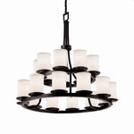 Justice Design - FAB-8767-10-WHTE-DBRZ - Textile Dakota - 21 Light 2-Tier Ring Chandelier with Cylinder Flat Rim White Woven Fabric Shade