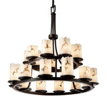 Justice Design - FAL-8767-12-DBRZ - LumenAria Dakota - 21 Light 2-Tier Ring Chandelier with Cylinder/Broken Rim Faux Alabaster Shade