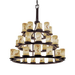 Justice Design - FAL-8712-10 - LumenAria Dakota - 36 Light 3-Tier Ring Chandelier with Cylinder/Flat Rim Faux Alabaster Shade