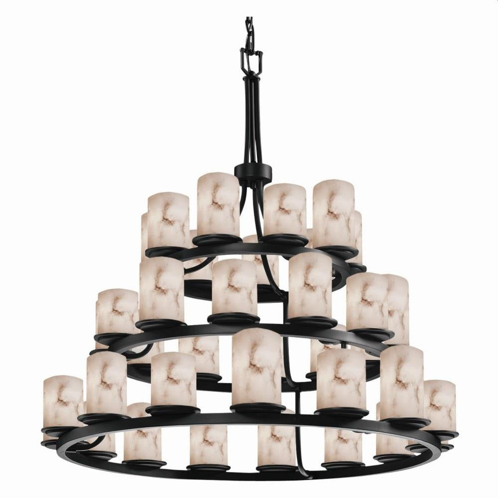 Justice Design - FAL-8712-10 - LumenAria Dakota - 36 Light 3-Tier Ring Chandelier with Cylinder/Flat Rim Faux Alabaster Shade