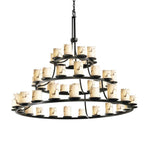 Justice Design - FAL-8714-12-DBRZ - LumenAria Dakota - 45 Light 3-Tier Ring Chandelier with Cylinder/Broken Rim Faux Alabaster Shade