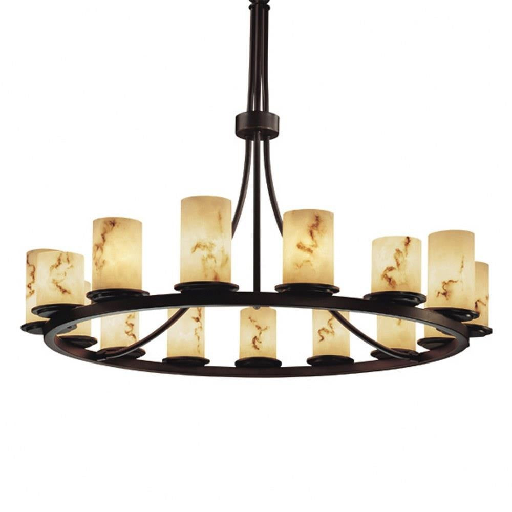 Justice Design - FAL-8715-10-DBRZ - LumenAria Dakota - 15 Light Ring Chandelier with Cylinder/Flat Rim Faux Alabaster Shade