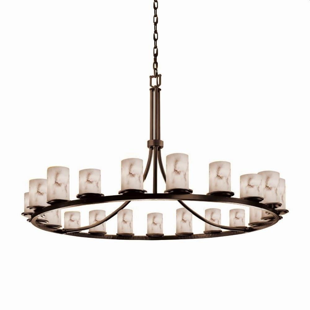 Justice Design - FAL-8716-10-DBRZ - LumenAria Dakota - 21 Light Ring Chandelier with Cylinder/Flat Rim Faux Alabaster Shade