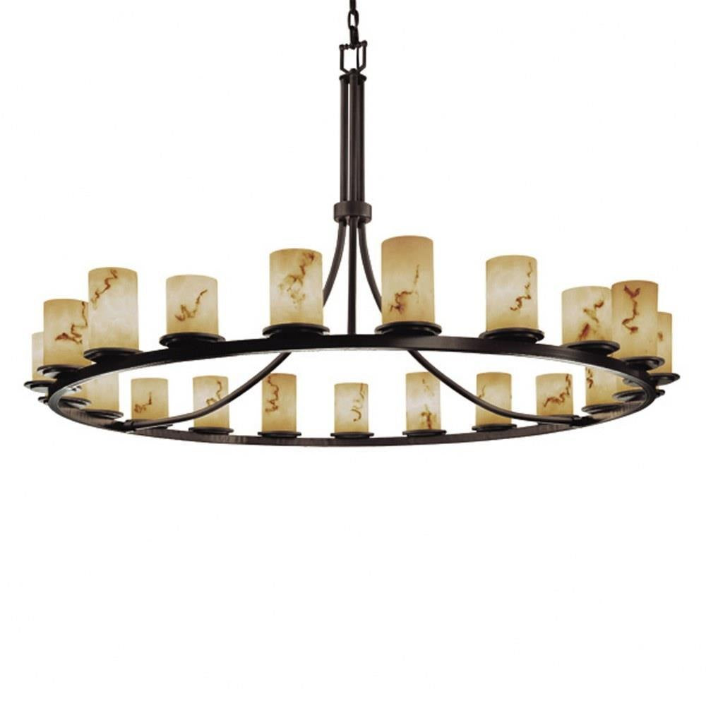 Justice Design - FAL-8716-10-DBRZ - LumenAria Dakota - 21 Light Ring Chandelier with Cylinder/Flat Rim Faux Alabaster Shade