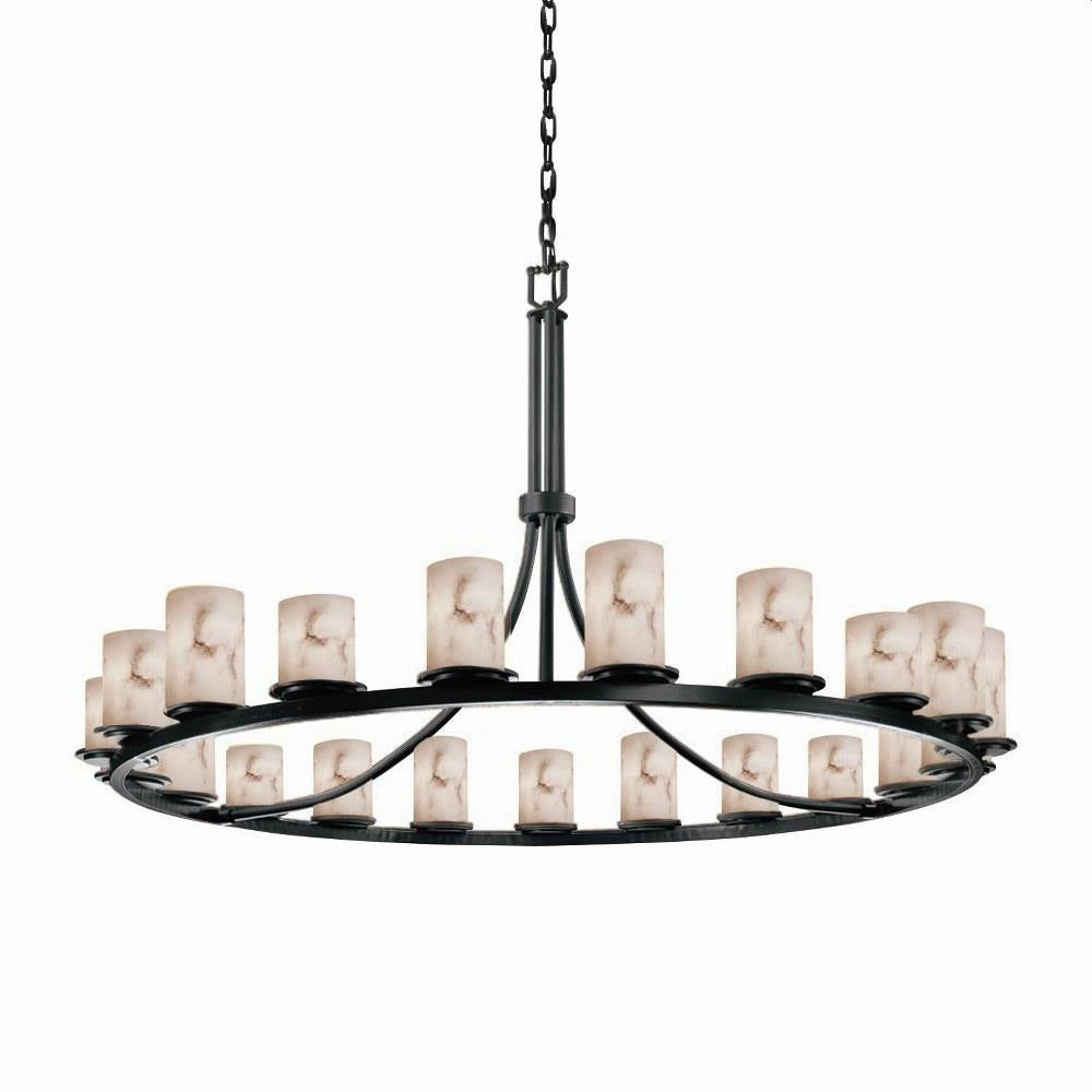 Justice Design - FAL-8716-10-DBRZ - LumenAria Dakota - 21 Light Ring Chandelier with Cylinder/Flat Rim Faux Alabaster Shade