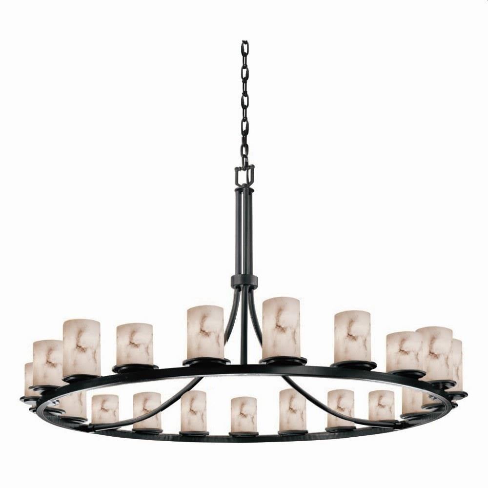 Justice Design - FAL-8716-10-DBRZ - LumenAria Dakota - 21 Light Ring Chandelier with Cylinder/Flat Rim Faux Alabaster Shade