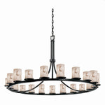 Justice Design - FAL-8716-10-DBRZ - LumenAria Dakota - 21 Light Ring Chandelier with Cylinder/Flat Rim Faux Alabaster Shade