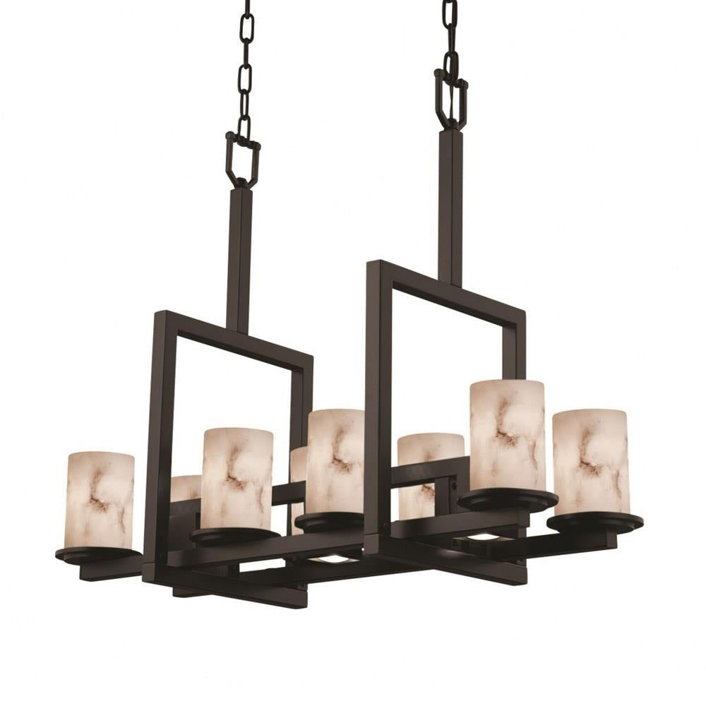Justice Design - FAL-8718-10-MBLK-LED8-5600 - LumenAria Dakota - 8 Light Up and 3 Downlight Bridge Chandelier with Cylinder/Flat Rim Faux Alabaster Shade