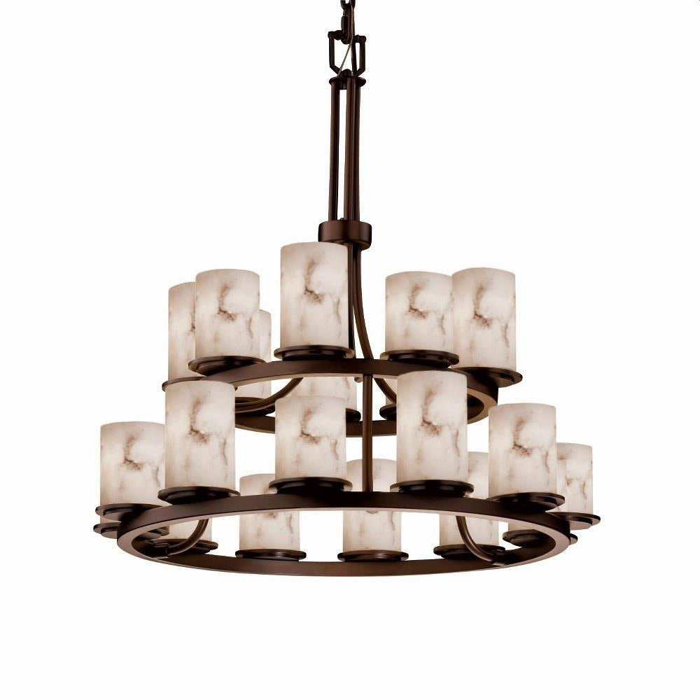 Justice Design - FAL-8767-10-MBLK - LumenAria Dakota - 21 Light 2-Tier Ring Chandelier with Cylinder/Flat Rim Faux Alabaster Shade