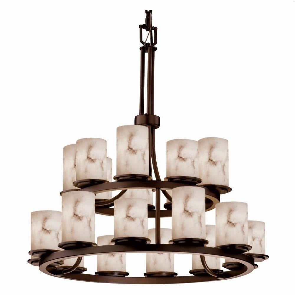 Justice Design - FAL-8767-10-MBLK - LumenAria Dakota - 21 Light 2-Tier Ring Chandelier with Cylinder/Flat Rim Faux Alabaster Shade