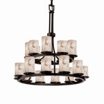 Justice Design - FAL-8767-10-MBLK - LumenAria Dakota - 21 Light 2-Tier Ring Chandelier with Cylinder/Flat Rim Faux Alabaster Shade