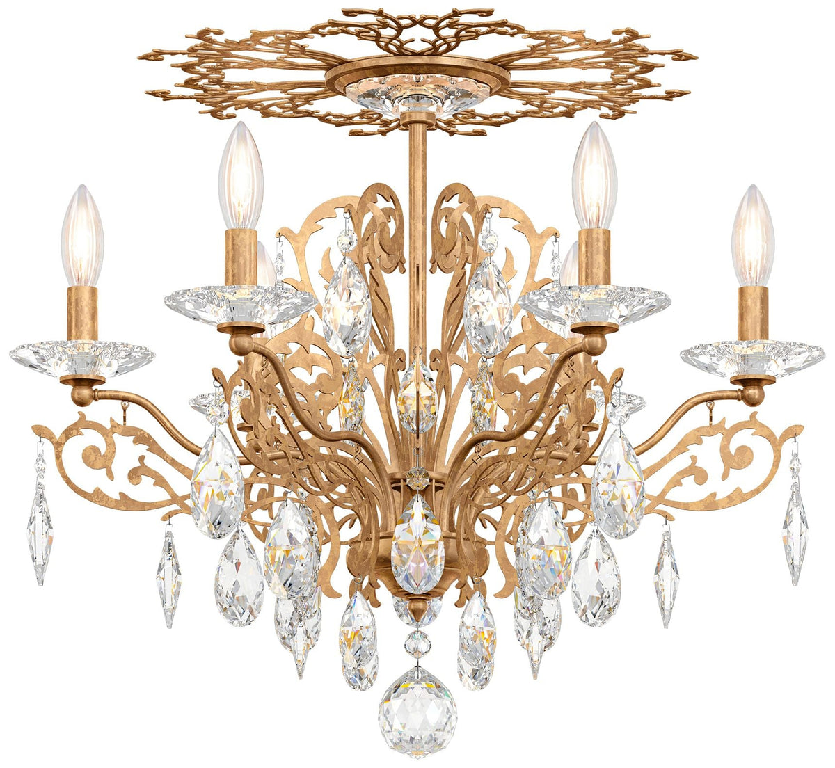 Filigrae 18.5"H x 23"W 6-Light Crystal Semi-Flush Mount in French