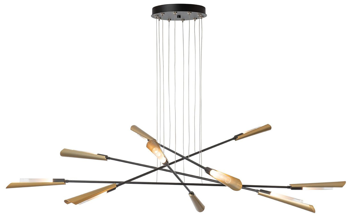Flight 73.2" Wide 10-Light Black Pendant With Modern Brass Shade
