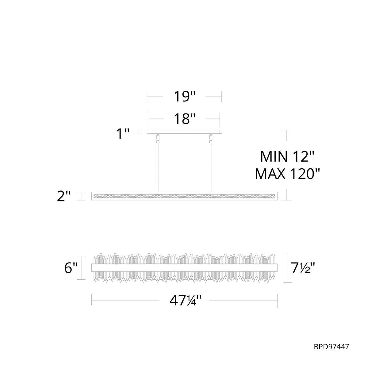 Frozen 2"H x 47.25"W 1-Light Crystal Linear Pendant in Aged Brass