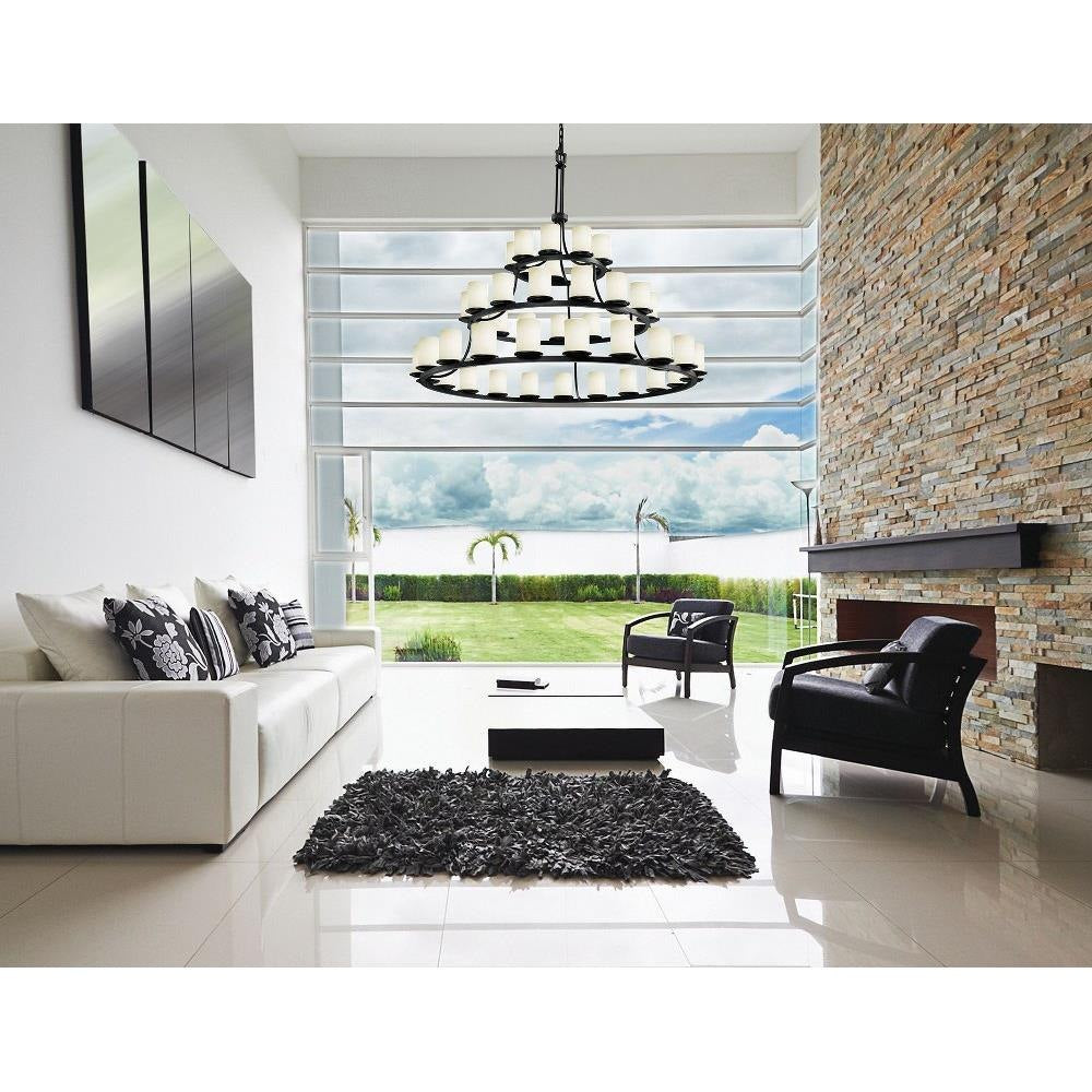 Justice Design - FSN-8714-10-OPAL-MBLK - Fusion Dakota - 45 Light 3-Tier Ring Chandelier