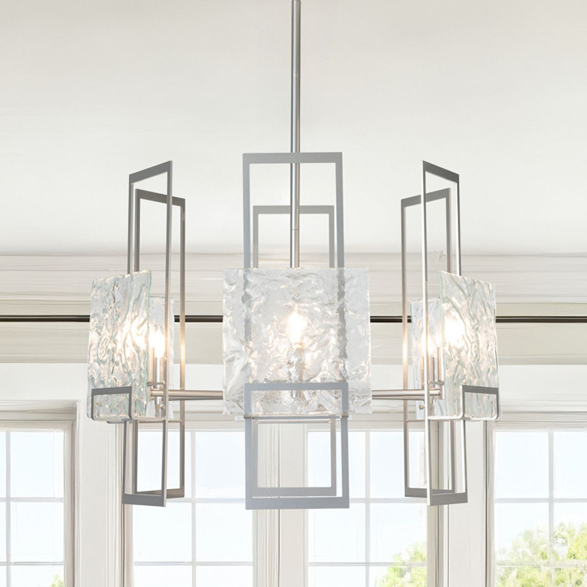 Geo 31.3" Wide 6-Light Sterling Pendant With Clear Glass Shade