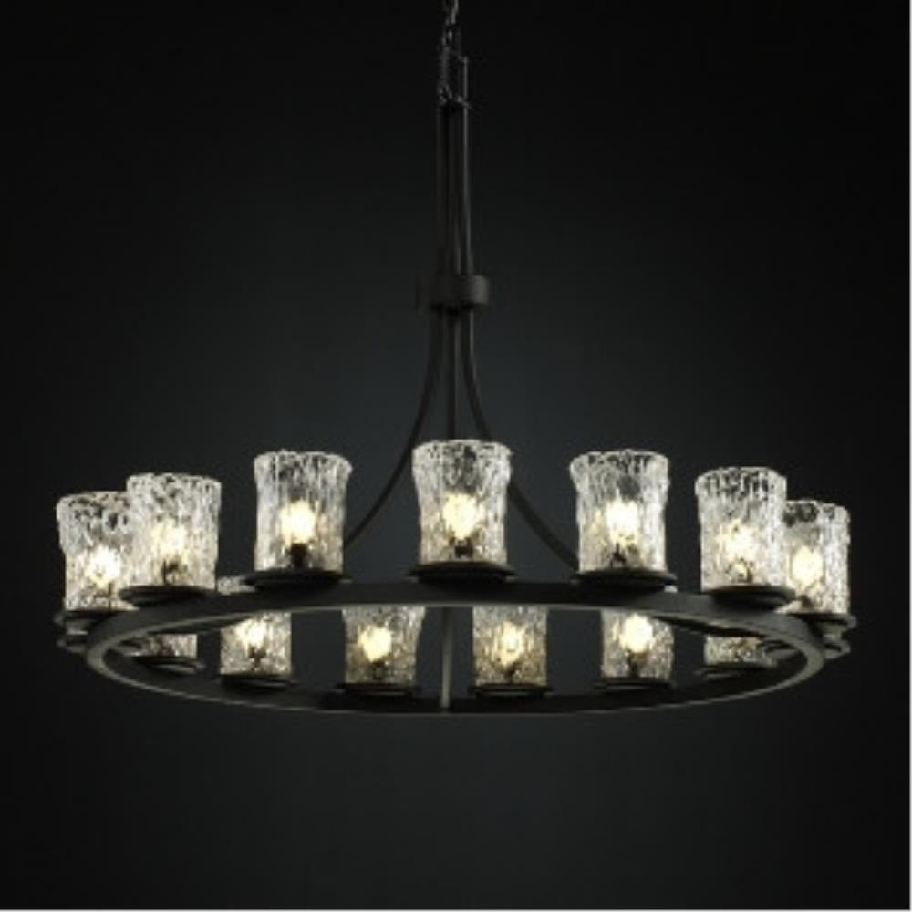 Justice Design - GLA-8715-16-AMBR-DBRZ - Veneto Luce Dakota - 15 Light Ring Chandelier with Cylinder/Rippled Rim Amber Venetian Glass