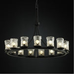Justice Design - GLA-8715-16-GLDC-DBRZ - Veneto Luce Dakota - 15 Light Ring Chandelier with Cylinder/Rippled Rim Gold/Clear Rim Venetian Glass