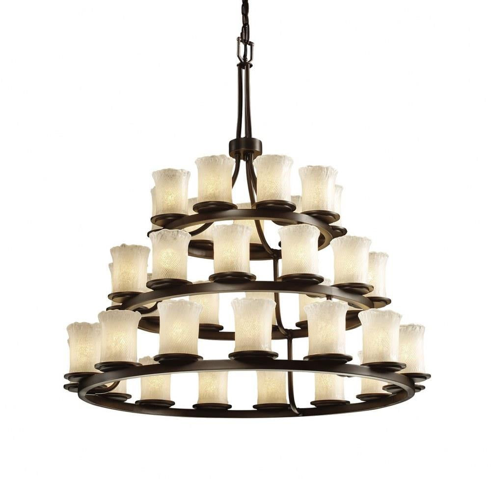 Justice Design - GLA-8712-16-WHTW-DBRZ - Veneto Luce Dakota - 36 Light 3-Tier Ring Chandelier with Cylinder/Rippled Rim Whitewash Venetian Glass