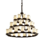 Justice Design - GLA-8712-16-WHTW-DBRZ - Veneto Luce Dakota - 36 Light 3-Tier Ring Chandelier with Cylinder/Rippled Rim Whitewash Venetian Glass