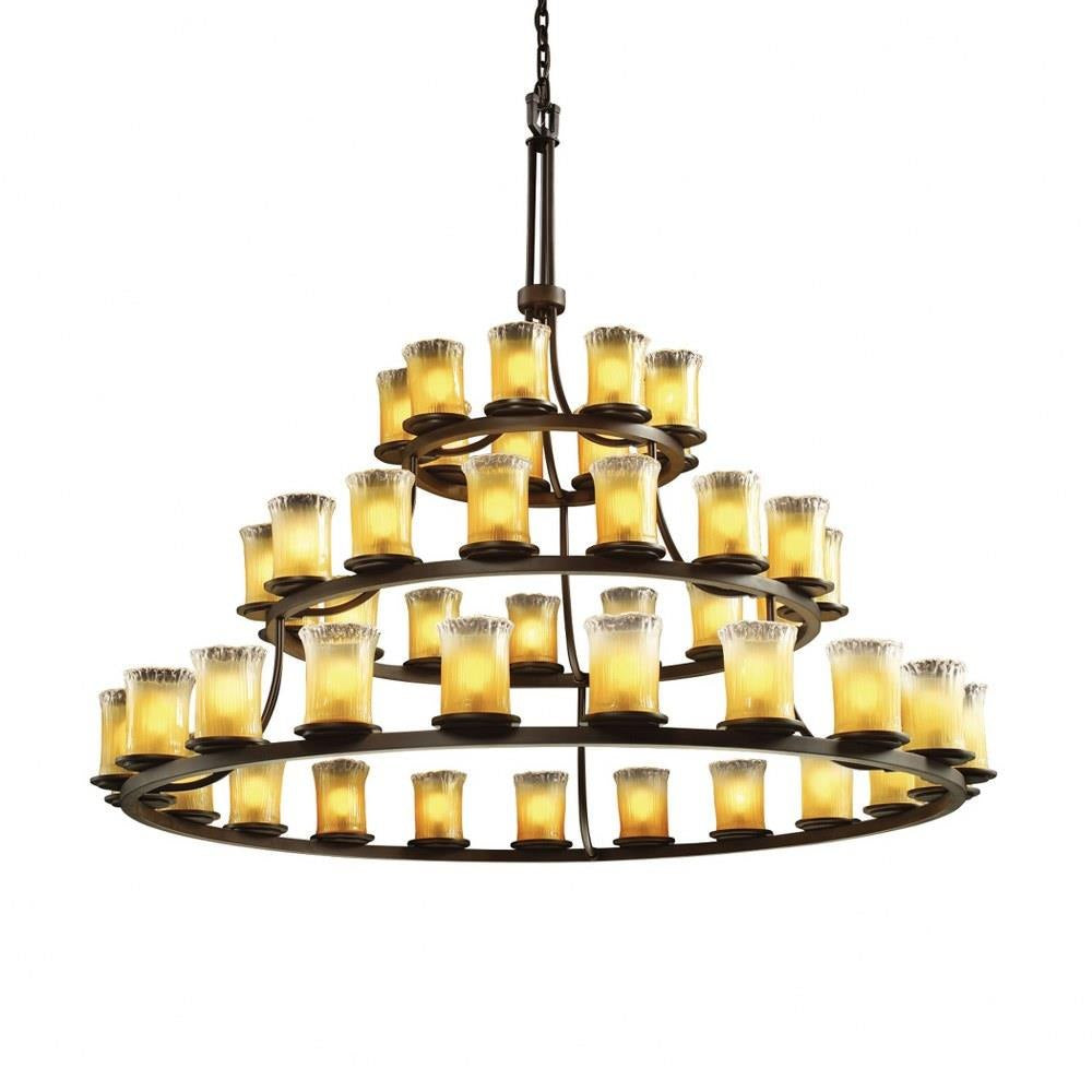 Justice Design - GLA-8714-16-GLDC-MBLK - Veneto Luce Dakota - 45 Light 3-Tier Ring Chandelier with Cylinder/Rippled Rim Gold/Clear Rim Venetian Glass
